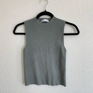 Zara Ribbed Sweater Tank Top Sage Green Grey Size Medium Fall Layering